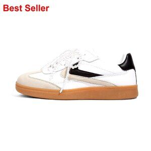 Retro Sneakers with Gum Sole, Synthetic PU Upper, Anti-Slip Casual Walking Shoes